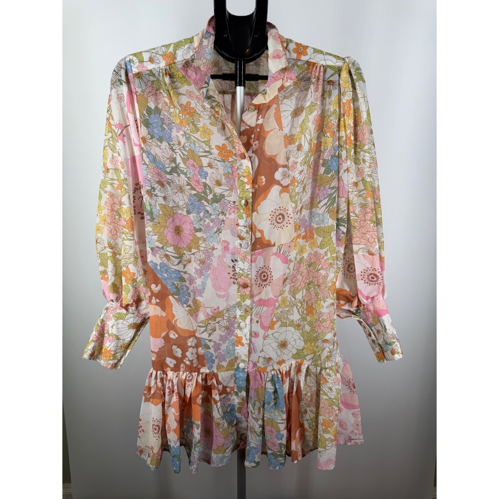 Pink Ripple Womens Floral Patchwork Mini Dress Orange Pink Boho Retro Size S